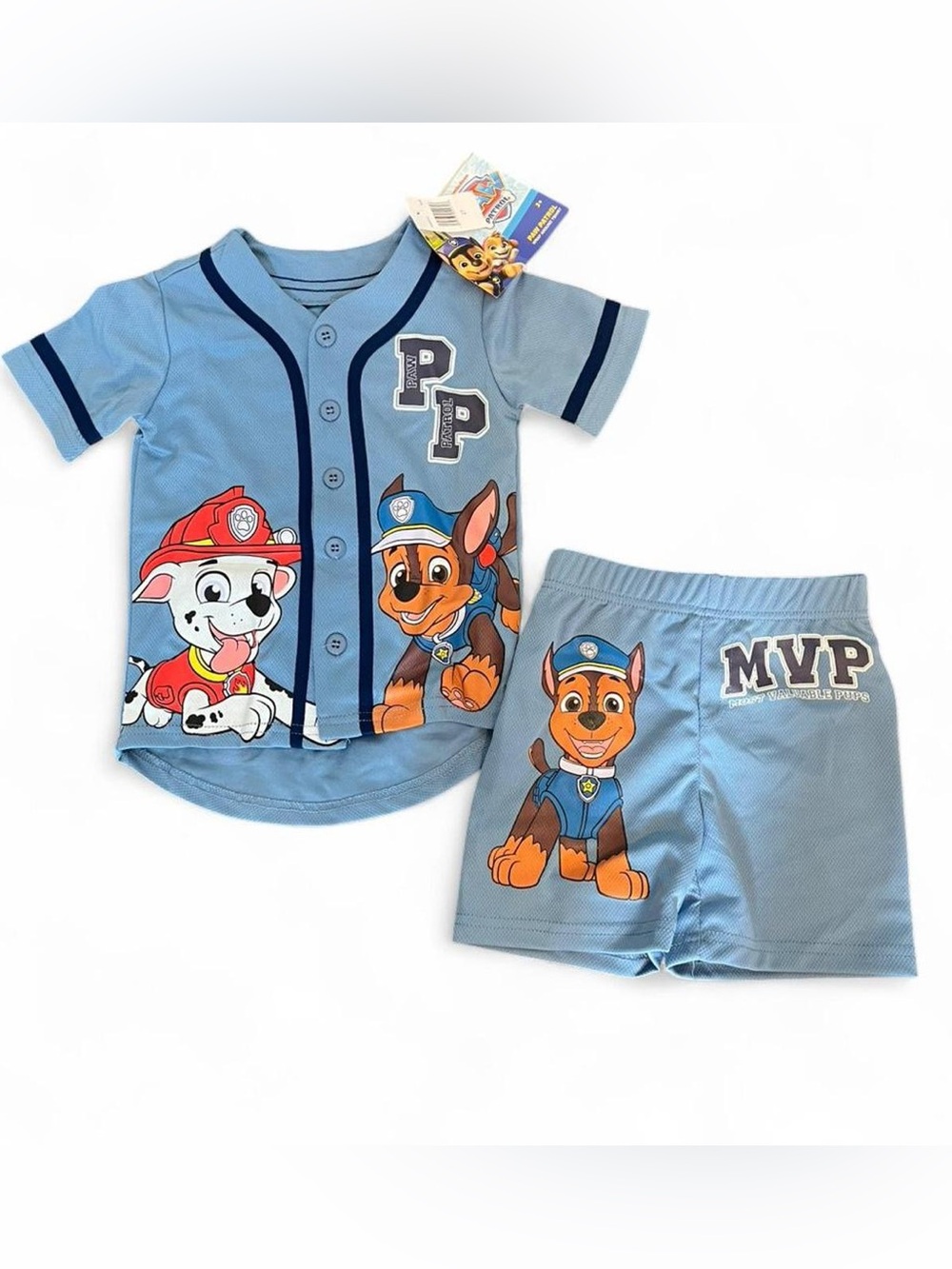 Paw Patrol Light Blue Boys Matching Set Jersey shorts 2T kids NWT dog MVP